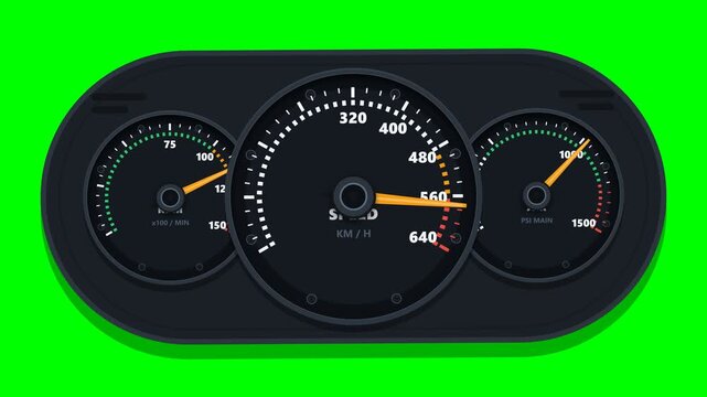 Generic Car Speedometer Dashboard Display with RPM and PSI Gauges on Green Screen Background