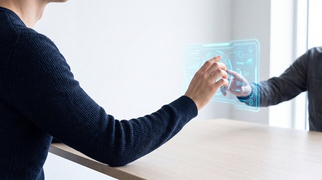 Authentic entrepreneurship concept with futuristic technology and digital interface interaction