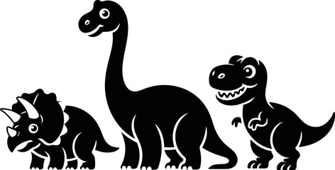Three cartoon dinosaurs standing together on white background  triceratops and two others © SAYEDAJANNATUL