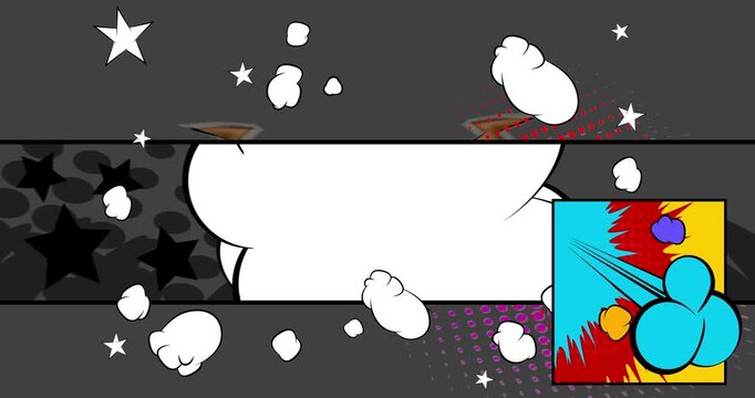 Cartoon background animation, comic book backdrop video. Retro comics pop art design.