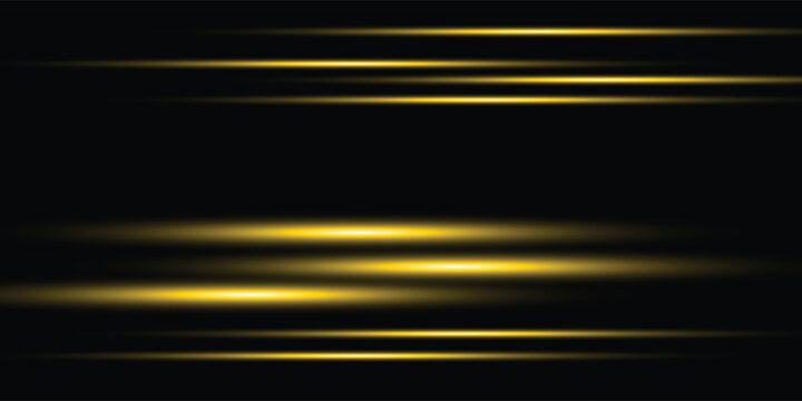 golden and yellow neon light movement lines, speed lines on a black background, background for banners and presentations, vector image