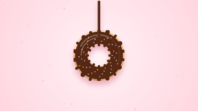 Animated Chocolate Glazed Donut with Sprinkles Flat Illustration Motion Graphic for Food Marketing and Sweets Promotion