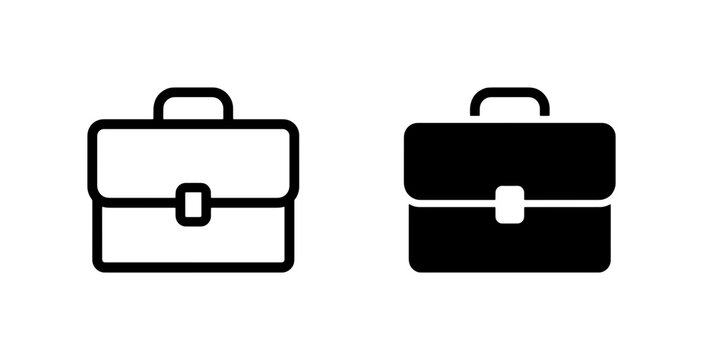 Two Briefcase Icons: Outline and Solid Fill, Business Travel and Work Essentials, Professional Accessory Graphics