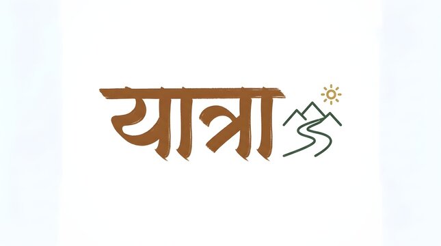 Creative yatra word typography with minimalist sun mountain and winding road path graphic.