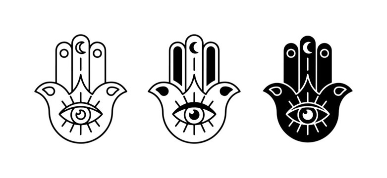 Hamsa Hand Symbols, Evil Eye Talisman Icons, Mystical Protection Graphics, Set of 3