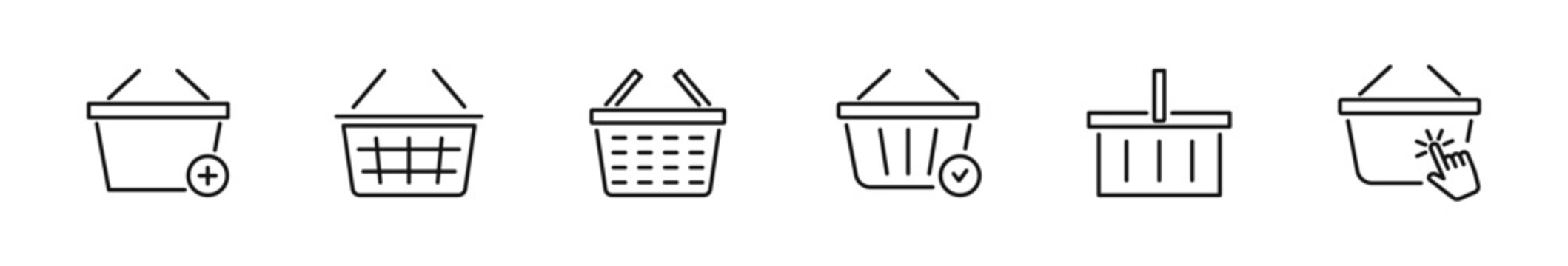 Shopping cart icon set.Basket icons in line style. Editable web icons for buy, sale, online shopping and e-commerce. Vector illustration.