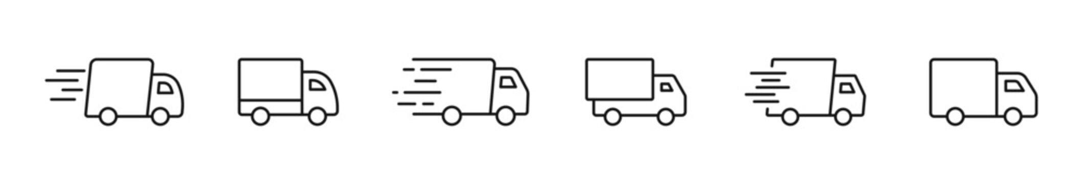 Delivery Truck icon set. Express delivery icons in line style. Editable web icons fast shipping truck, free delivery, logistic trucking. Vector illustration.