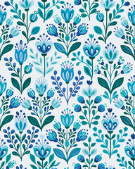 Fototapeta premium Blue floral seamless pattern
