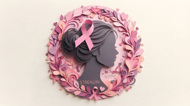 Elegant paper art for breast cancer awareness month hope strength and support