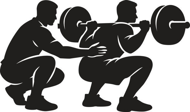 Weightlifting Silhouette With Spotter Black And White Graphic