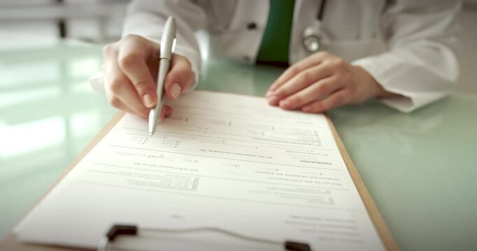 Doctor filling out patient questionnaire form