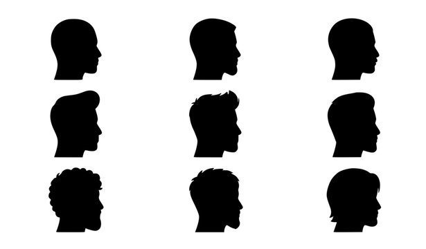 Male Hairstyle and Beard Silhouette Profile Icon Set Vector Collection