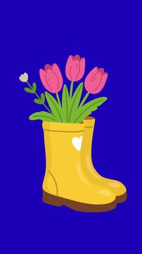 tulips in rain boot animation