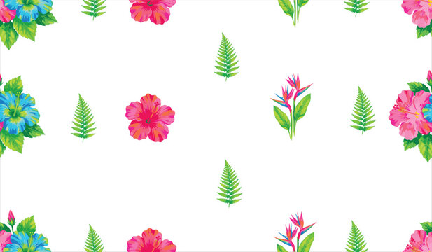 Neon Tropical Flower Watercolor Seamless Pattern for Fabric, Wallpaper, Wrapping Paper and Surface Design