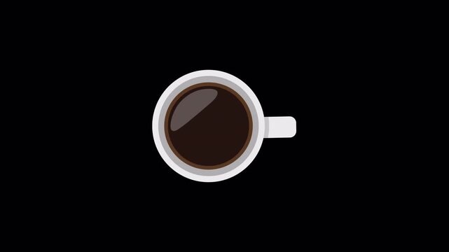 Coffee Cup Top View Flat Design Seamless Loop Animation on Alpha Channel