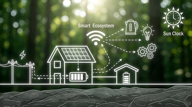 Concept of a Smart Sustainable Energy Ecosystem with Solar Panels, Home Automation, and Renewable Power in a Natural Forest Setting