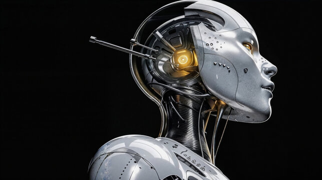 Futuristic female robot with detailed cybernetic features. Generative AI image