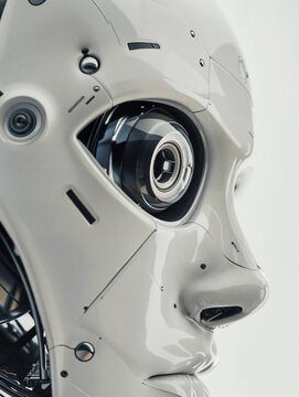 Detailed close-up of a futuristic robotic face. Generative AI image