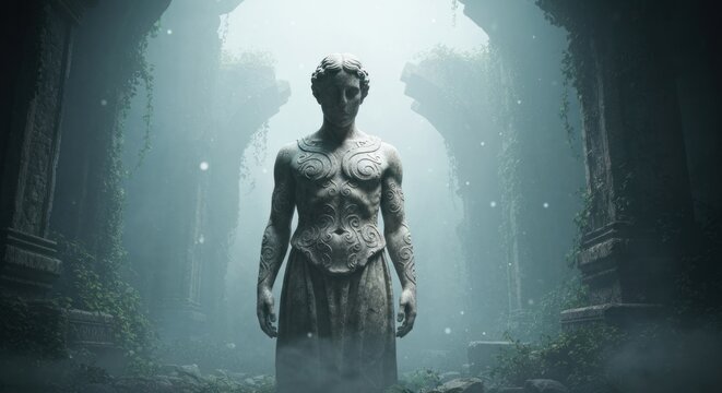 Statue of a man in darkness.