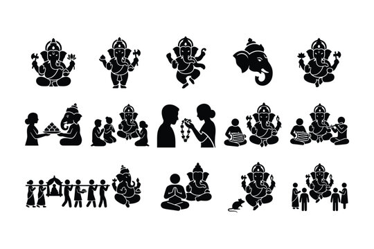 Ganesha Hindu Silhouette Icons.