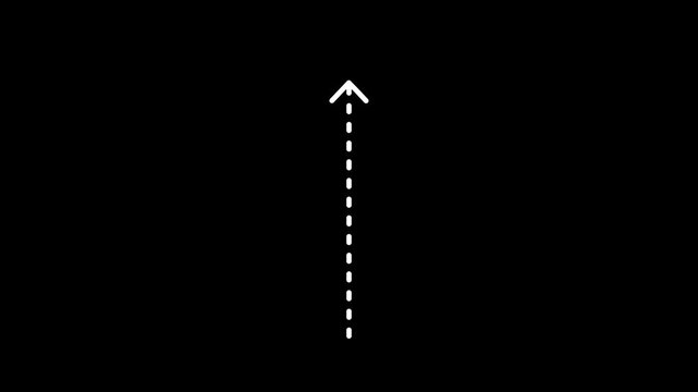 up arrow direction icon with dotted line animation on transparent background with alpha channel. dot arrows icon sign animation. Motion graphics of straight line arrow. 4k video
