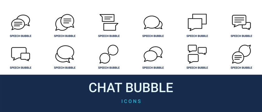 Set of 12 outline web Chat Bubble icons such as speech bubble, speech bubble, speech bubble, vector icons for report, presentation, diagram, web design, mobile app
