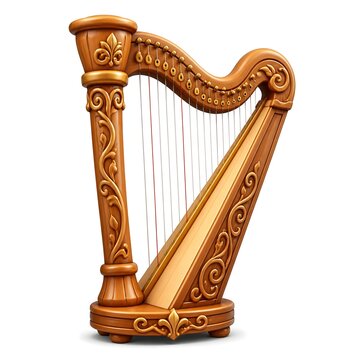 wooden harp icon 3d rendering isolated on white background cartoon plastic style icon