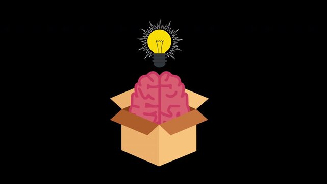 Brain Emerging from Box with Light Bulb Creative Thinking Concept 