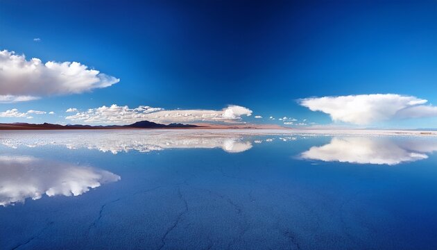 Blue Sky Clouds Mirror Reflection Cloud Sky Reflect On Water Surface Of Bolivia S Salt Flats Empty Space In Landscape Holiday Vacation Freedom Scene With Horizon Salar De Uyuni Salt Flat