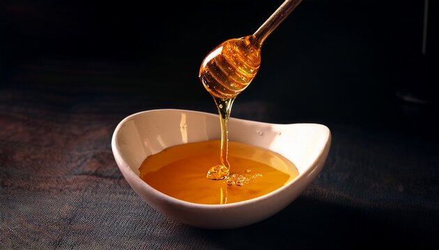 Honey Dripping From Spoon Into Bowl Slow Motion Close Up Natural Sweet Texture