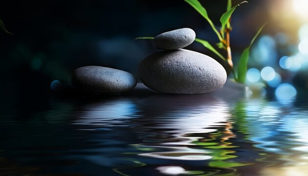 Digital Zen Stones Stepstones In The Dark With Soft Reflections In The Water