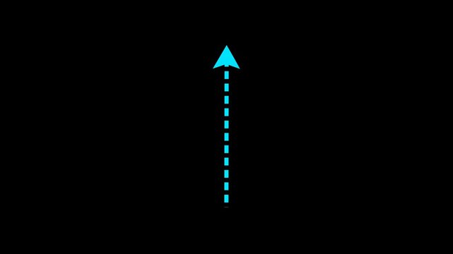 up arrow direction icon with dotted line animation on transparent background with alpha channel. dot arrows icon sign animation. Motion graphics of straight line arrow. 4k video