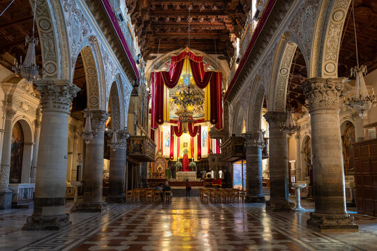 Perspective view of the great nave of the Cathedral of Enna, Sicily