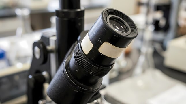 Scientific microscope eyepiece lens in a research laboratory setting