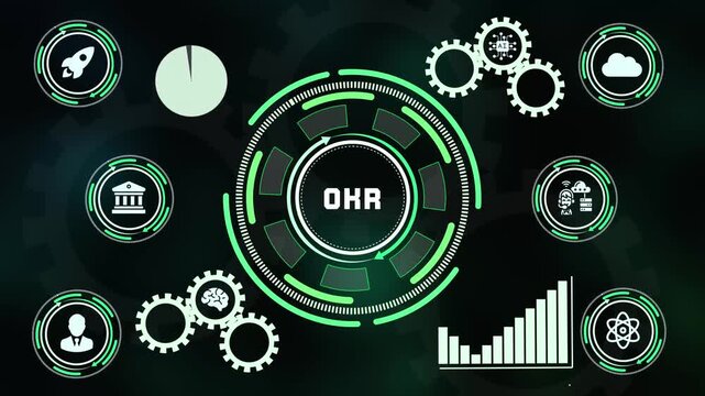 OHR system concept banner with digital interface icons for objective and key results management