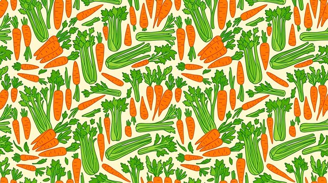 Seamless pattern of fresh carrots and celery vegetables