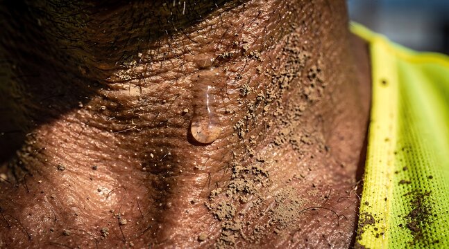 Close up of a dirty neck with sweat and grime on skin.
