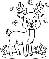 Obraz premium Smiling Deer with Butterflies Illustration