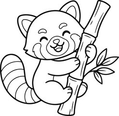 Fototapeta premium Red Panda Hugging Bamboo Shoot Illustration