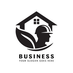 Fototapeta premium Eco builder logo icon for green construction worker and professional property engineer
