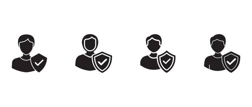 people with shields and checkmarks on their chests  security and protection concepts
