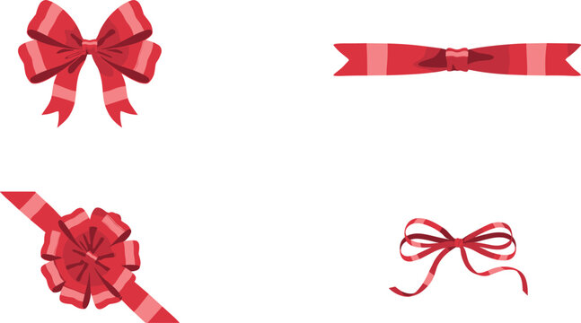 Red ribbon vector set featuring gift bows decorative knots and borders for Christmas wedding and birthday celebration designs