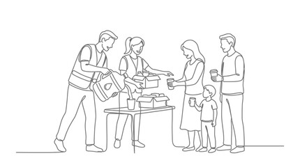 Obraz premium Food Distribution for Families in Need - Volunteer Support in a Local Neighborhood
