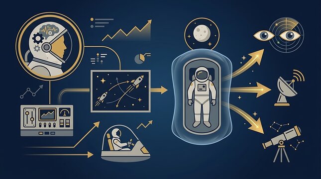 Space exploration technology and mission control infographic