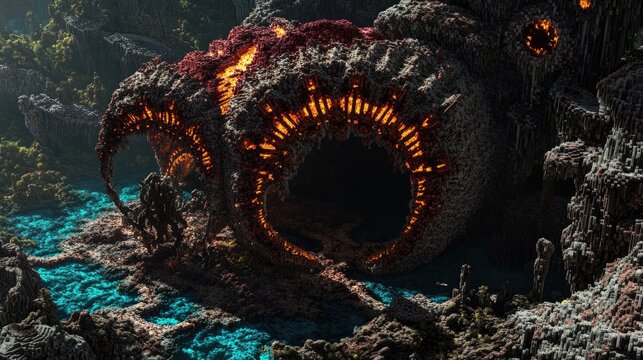 Alien landscape with glowing portal