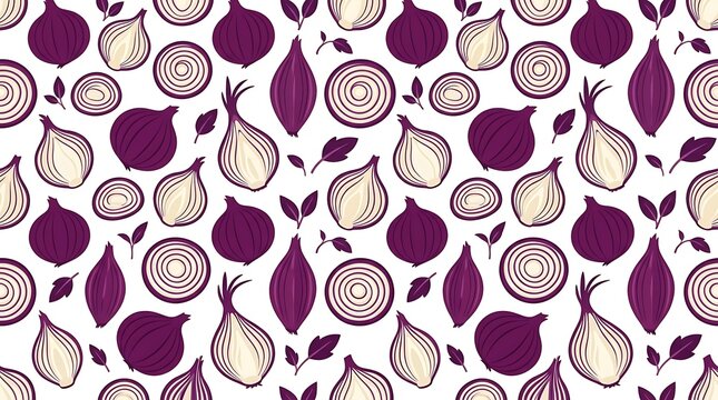 Red onion and shallot seamless pattern on white background
