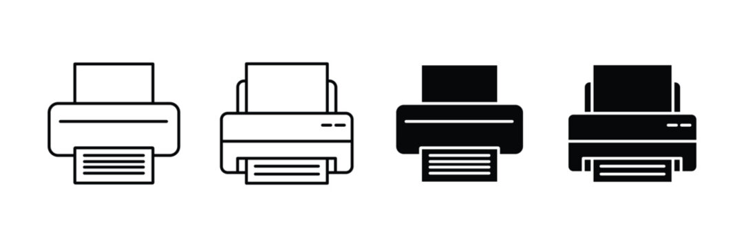 Printer Vector Icon Set, Office Printer Outline and Silhouette Collection for Printing, Document, Workspace and Business Equipment Design Isolated on White Background