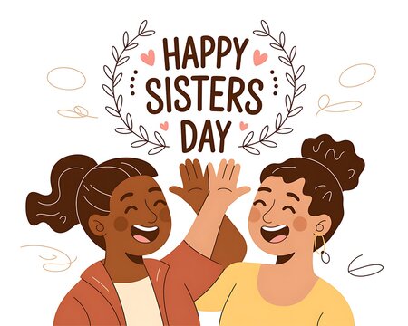 Happy sisters day illustration two diverse women celebrating together