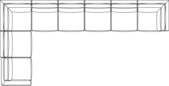 L shaped sectional sofa top view outline drawing for interior design planning and furniture layout projects