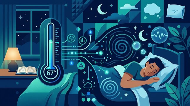 Man sleeping in bedroom with smart home temperature control